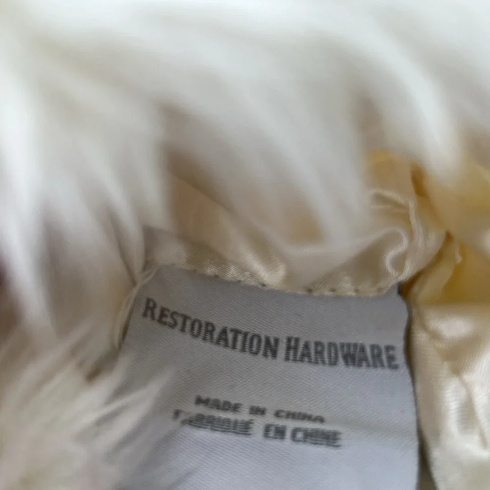 RESTORATION‎ HARDWARE Cream Faux Fur Wine Bag Silky Lining Leather Tie EUC